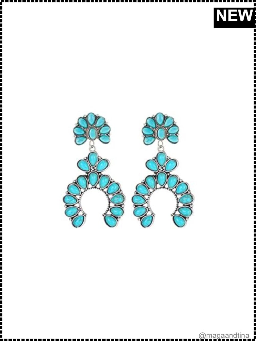 Turquoise Oval Flower Drop Dangle Earrings Vintage Geometric Teardrop